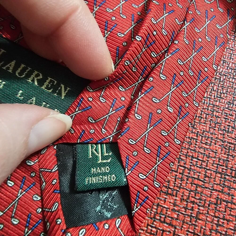 Vintage Lauren Ralph Lauren Silk Tie‎ OS Red Golf Club Pattern Old Money Office